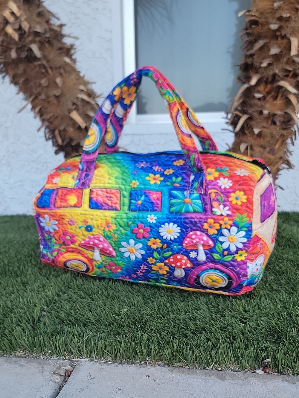 Hippie Rainbow Van Quilted Duffle Bag - Picture 8 of 11